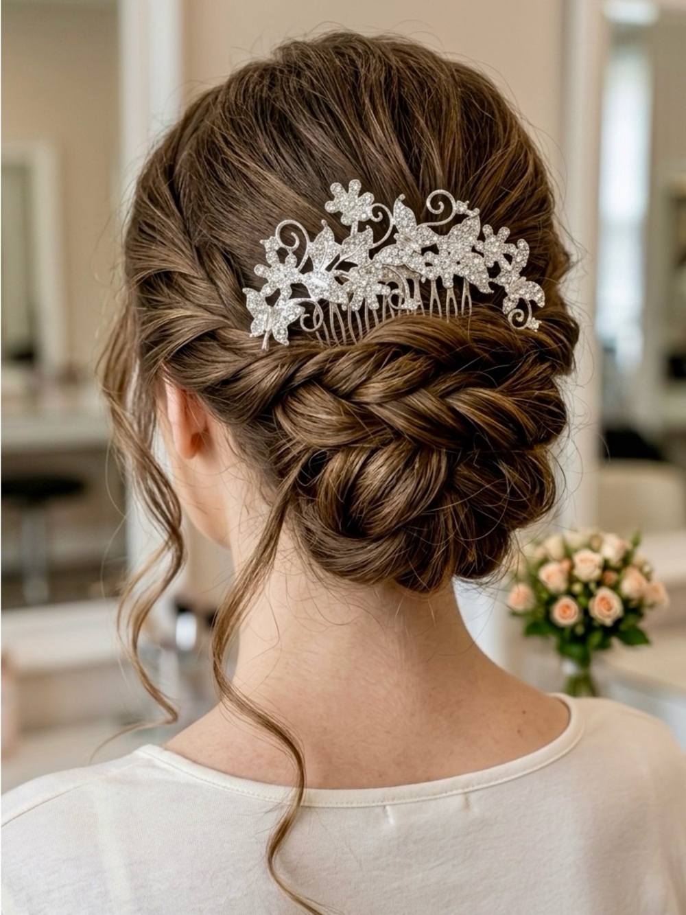 Rhinestone Floral Silver Hair Comb - Sparkling Bridal Accessory